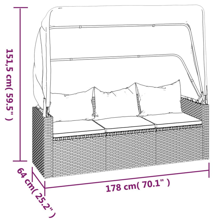 3-Sitzer-Gartensofa Mit Dach Und Fußhocker Poly Rattan