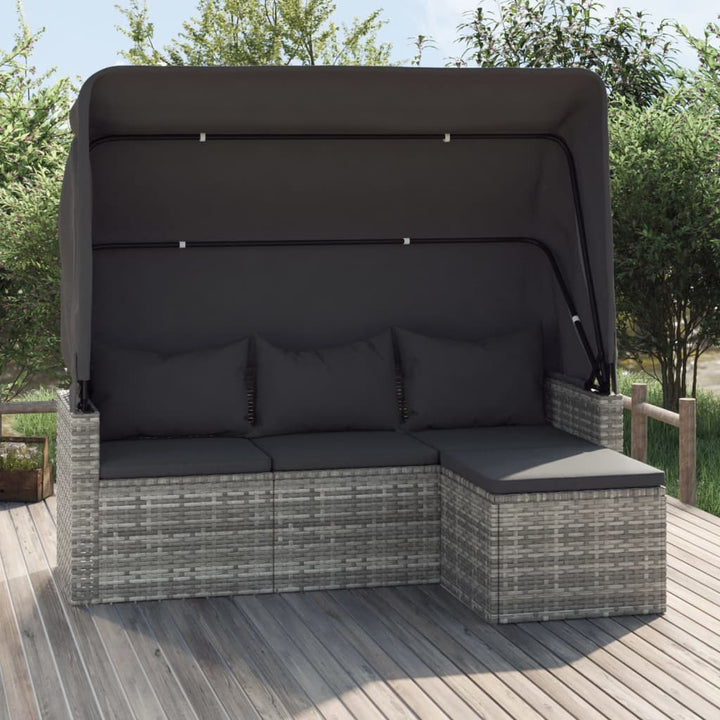 3-Sitzer-Gartensofa Mit Dach Und Fußhocker Poly Rattan