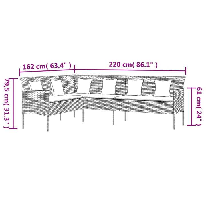 Gartensofa In L-Form Mit Kissen Poly Rattan