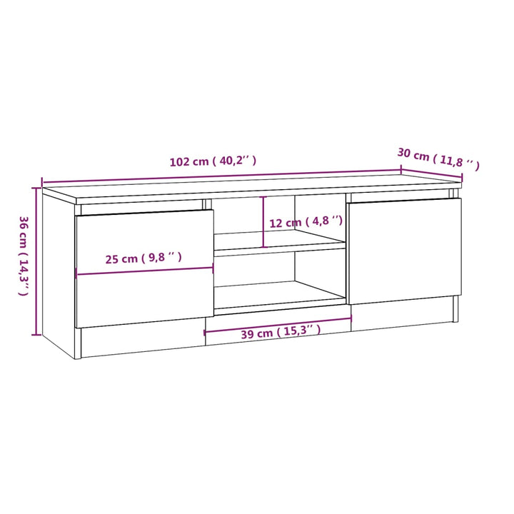 Tv-Schrank Mit Tür Braun Eichen-Optik 102X30X36 Cm