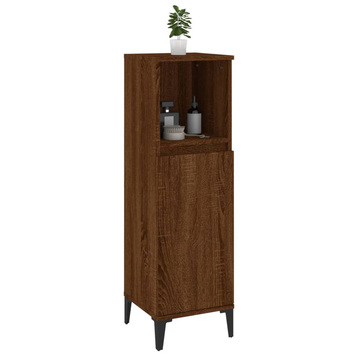 Badschrank Braun Eichen-Optik 30X30X100 Cm Holzwerkstoff