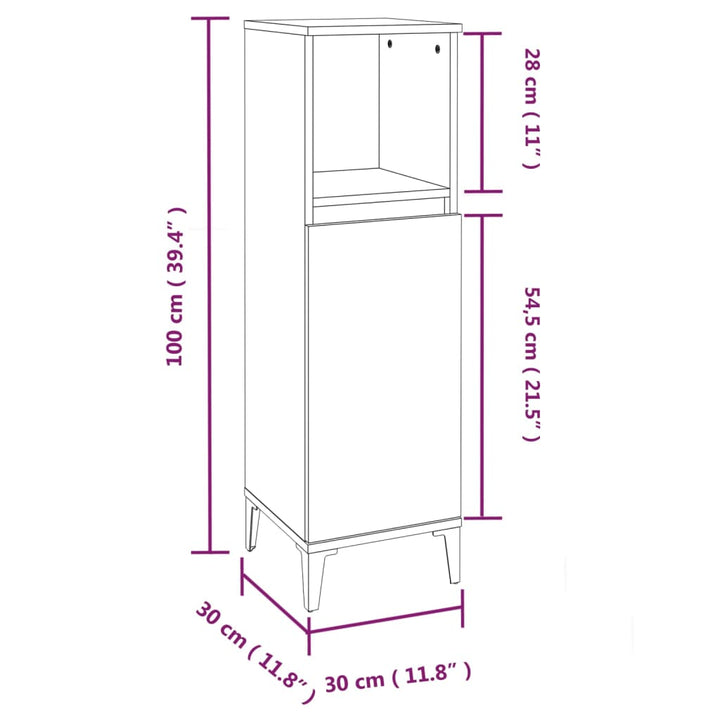 Badschrank Braun Eichen-Optik 30X30X100 Cm Holzwerkstoff