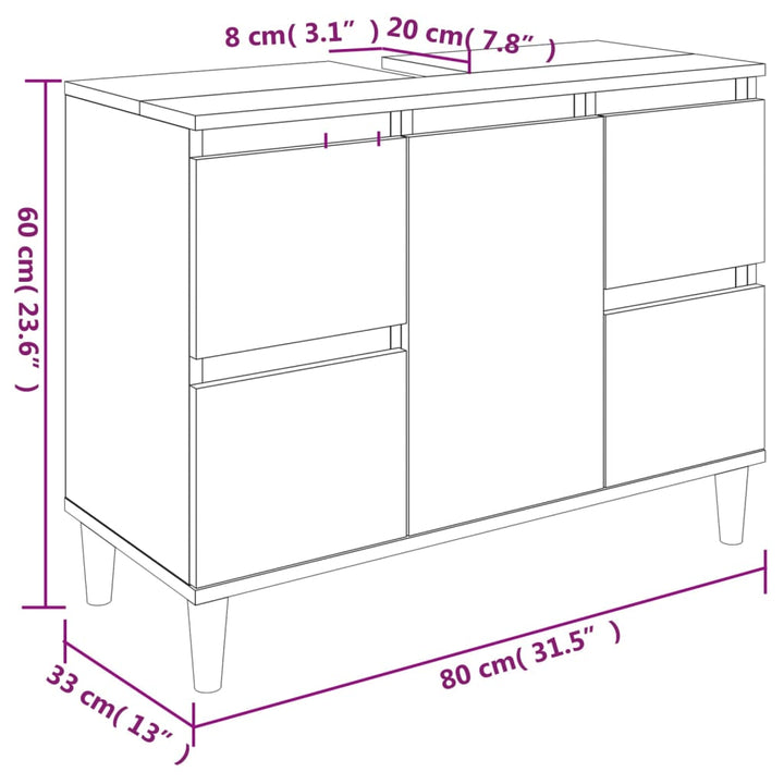 Waschbeckenunterschrank 80X33X60 Cm Holzwerkstoff