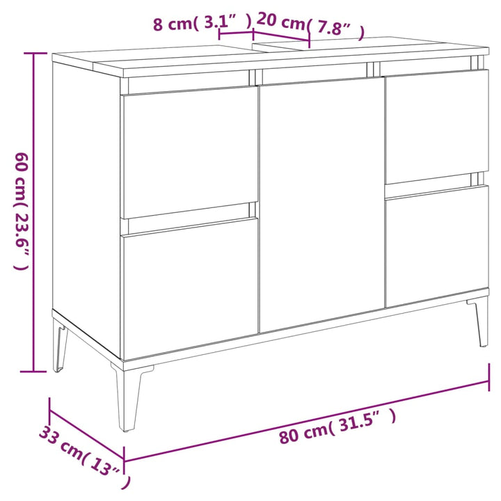 Waschbeckenunterschrank 80X33X60 Cm Holzwerkstoff