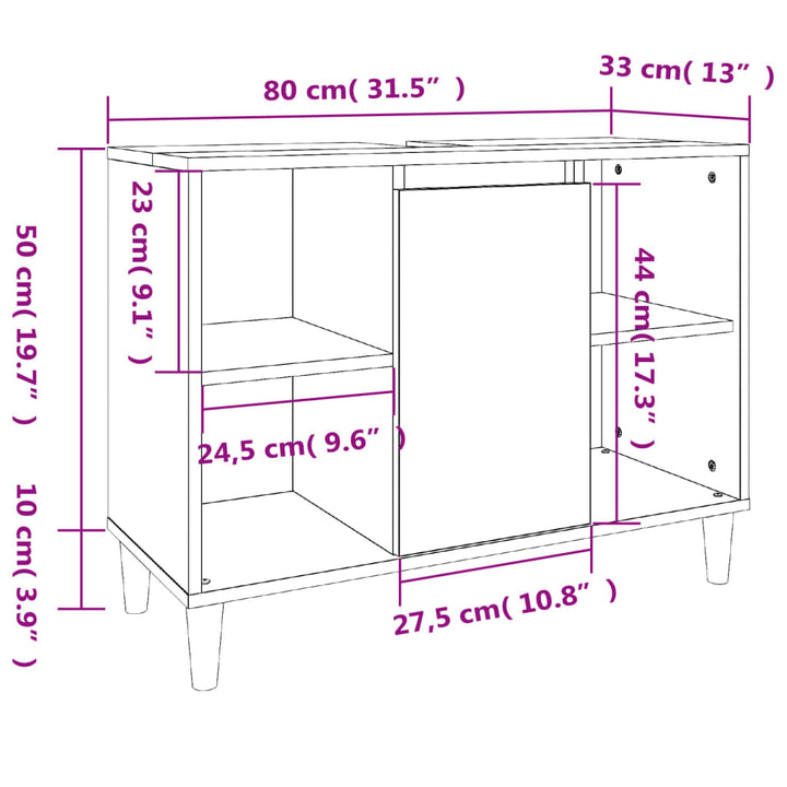 Waschbeckenunterschrank Sonoma-Eiche 80X33X60 Cm Holzwerkstoff