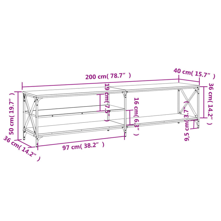 Tv-Schrank Braun Eiche 200X40X50 Cm Holzwerkstoff Und Metall