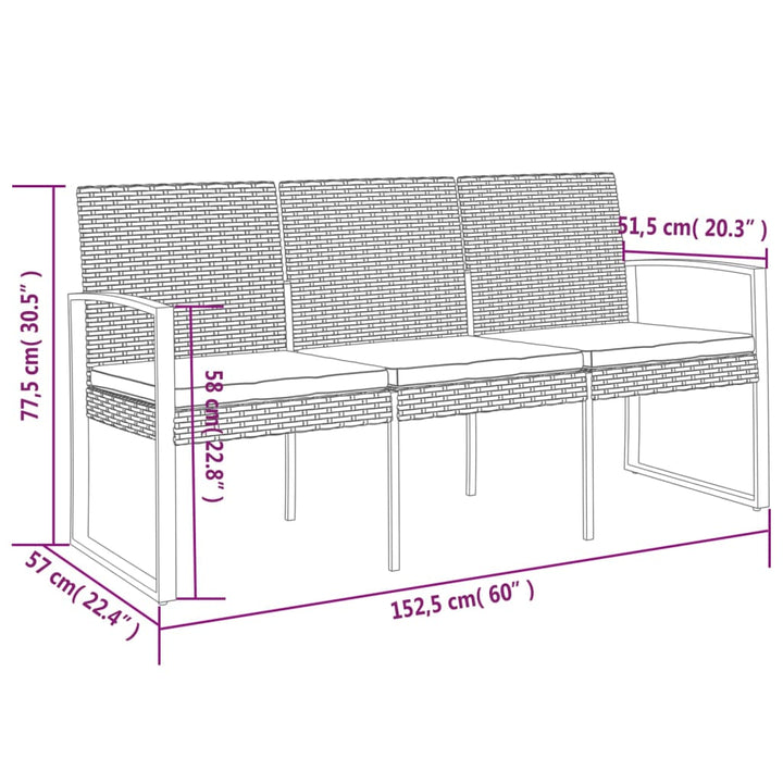 Gartenbank 3-Sitzer Mit Kissen Pp-Rattan