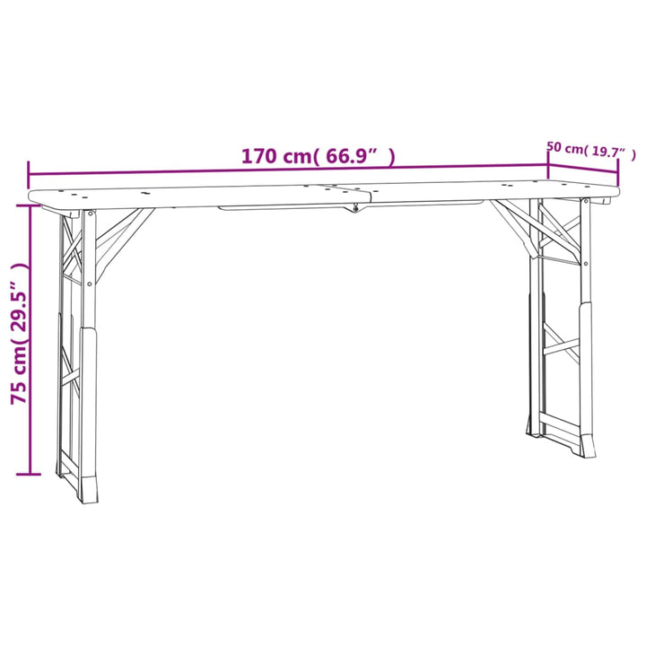 Biertisch Klappbar 170X50X75/105 Cm Massivholz Tanne