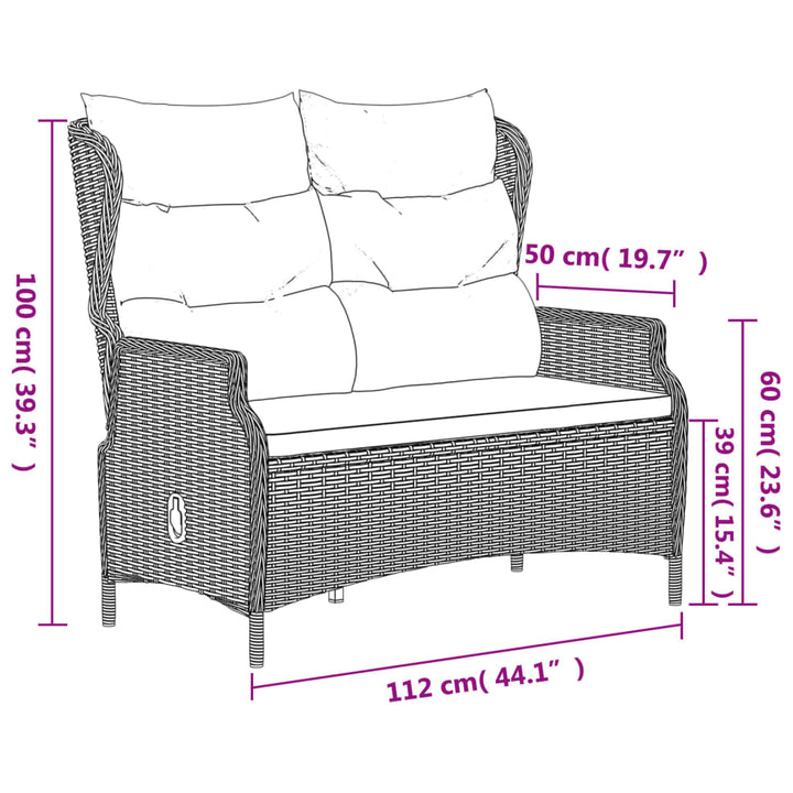 Gartenbank 2-Sitzer Mit Kissen Poly Rattan