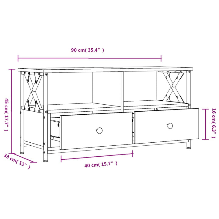 Tv-Schrank Braun Eichen-Optik 90X33X45 Cm Holzwerkstoff & Eisen