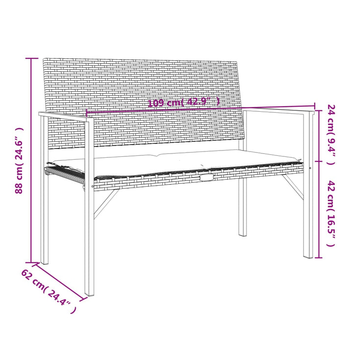 Gartenbank 2-Sitzer Mit Kissen Poly Rattan