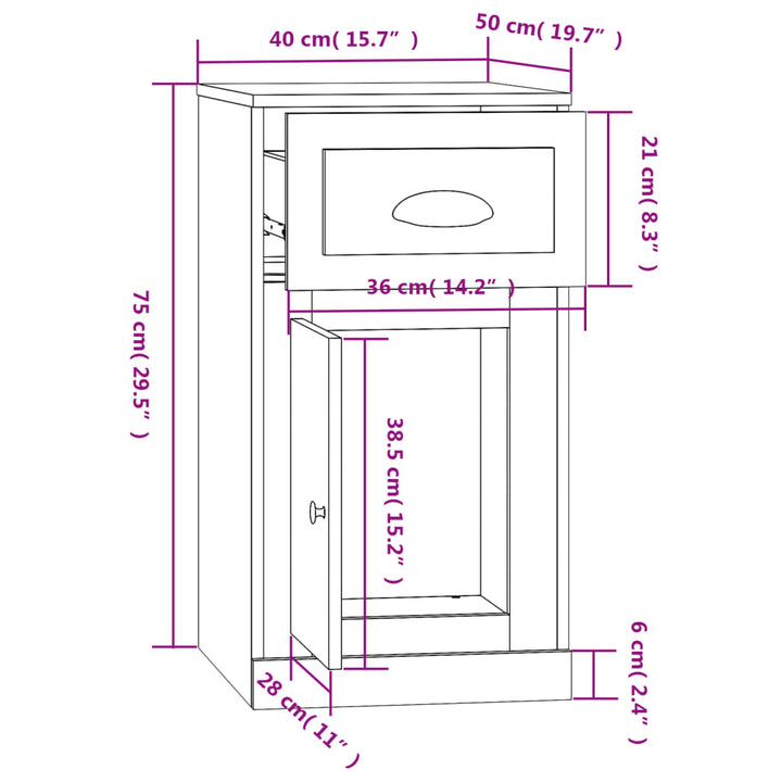 Beistellschrank Mit Schublade 40X50X75 Cm Holzwerkstoff