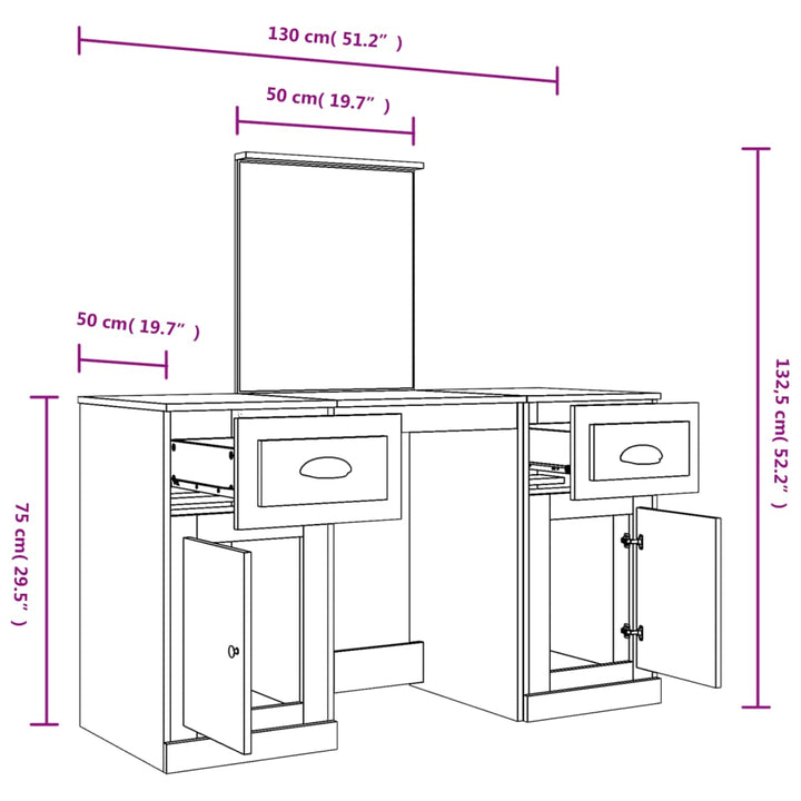 Schminktisch Mit Spiegel Sonoma-Eiche 130X50X132,5 Cm