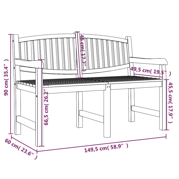 Gartenbank 149,5X60X90 Cm Massivholz Teak