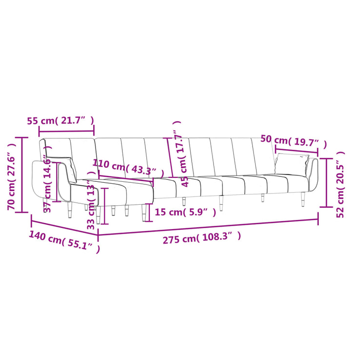 Schlafsofa In L-Form 275X140X70 Cm Samt