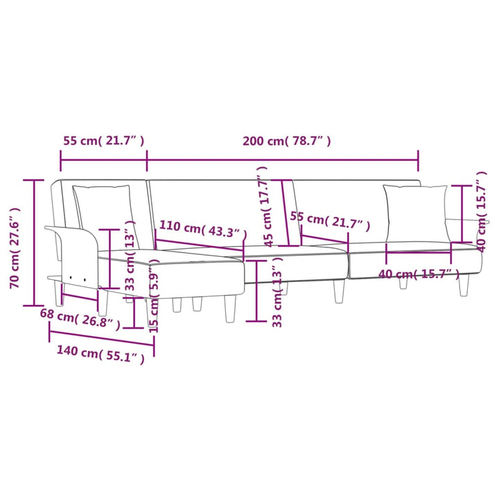 Schlafsofa In L-Form 279X140X70 Cm Stoff