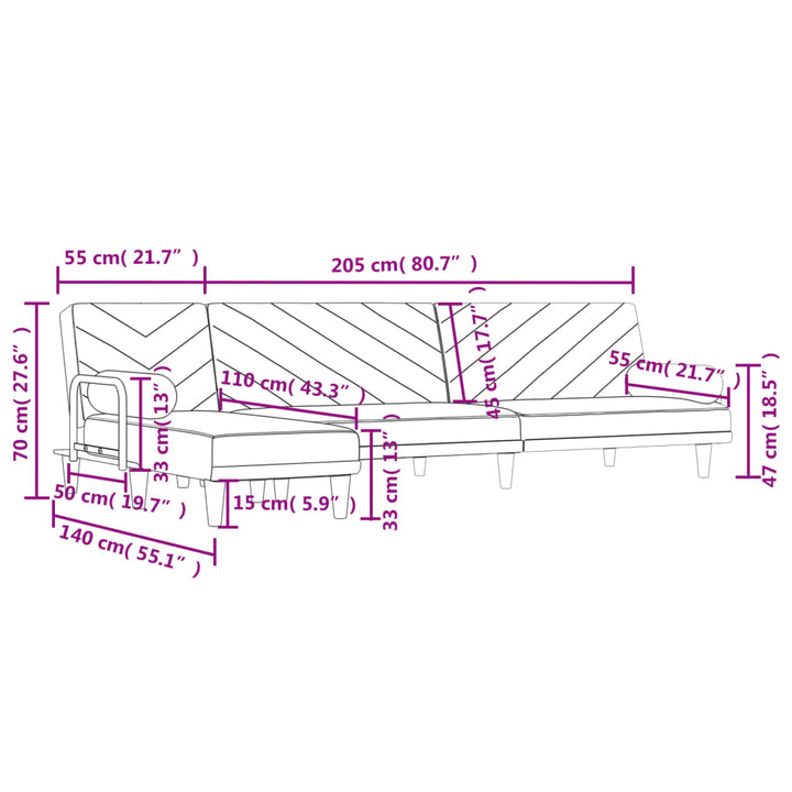 Schlafsofa In L-Form 260X140X70 Cm Stoff