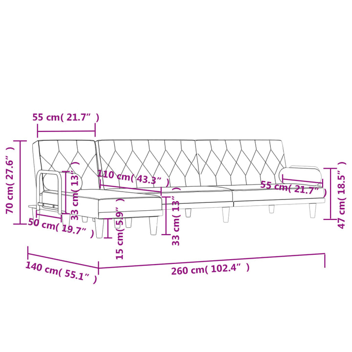 Schlafsofa In L-Form 260X140X70 Cm Stoff