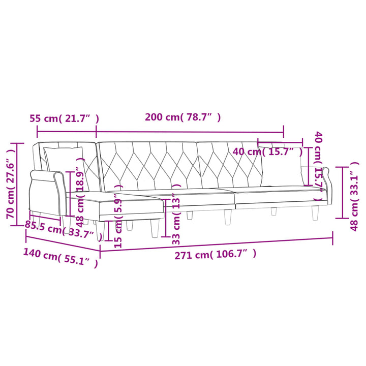 Schlafsofa In L-Form 271X140X70 Cm Samt