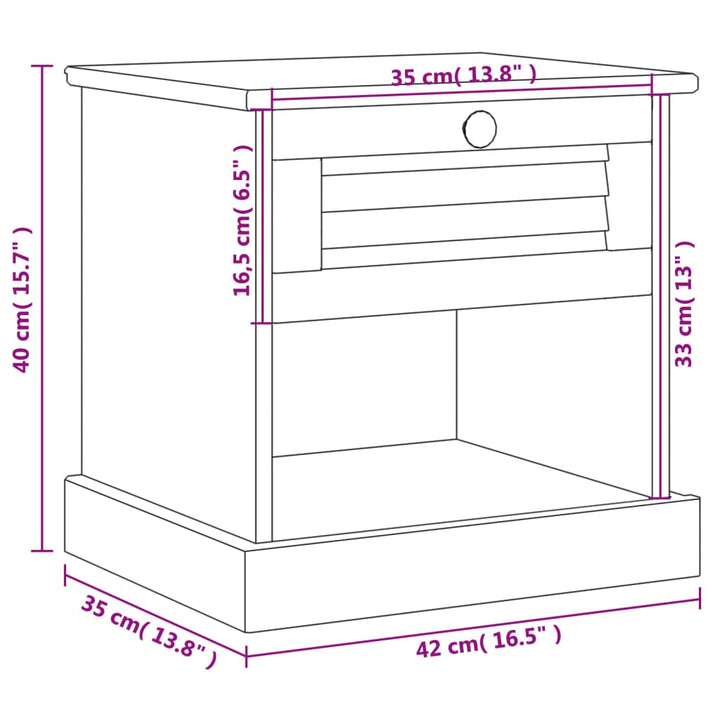 Nachttisch Vigo 42X35X42 Cm Massivholz Kiefer