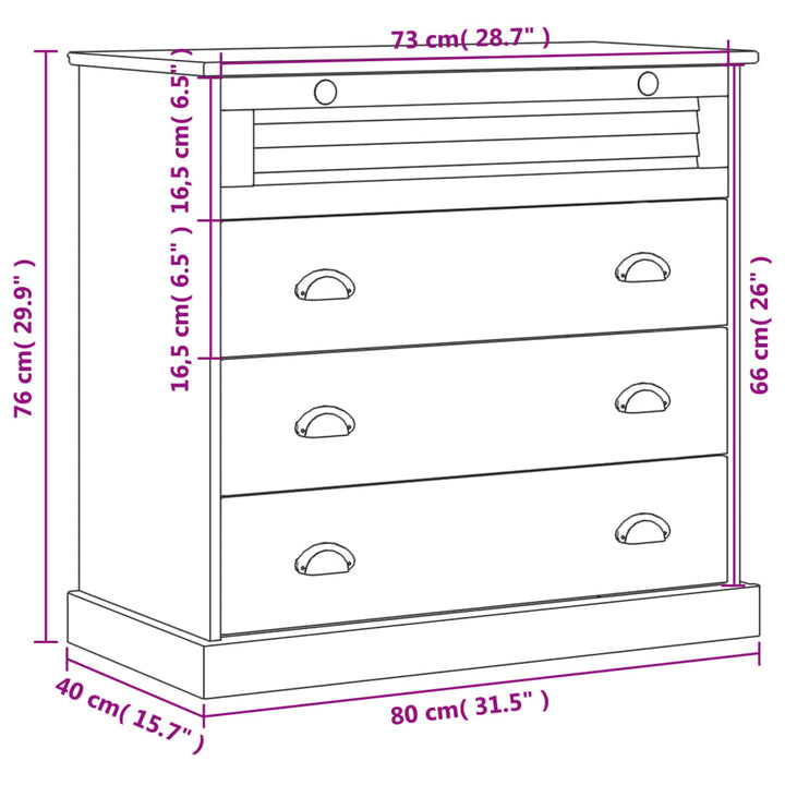 Kommode Vigo 80X40X76 Cm Massivholz Kiefer