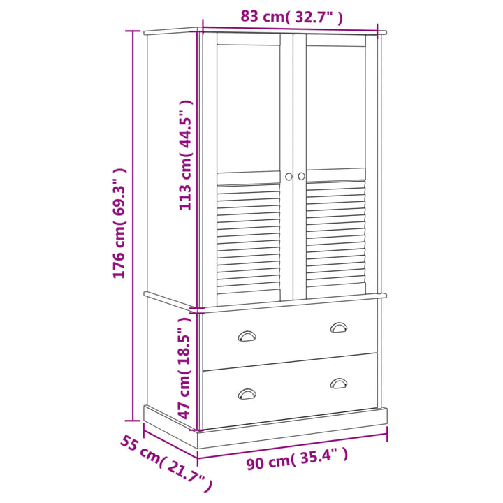 Kleiderschrank Vigo 90X55X170 Cm Massivholz Kiefer