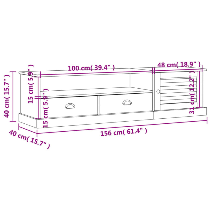 Tv-Schrank Vigo 156X40X40 Cm Massivholz Kiefer