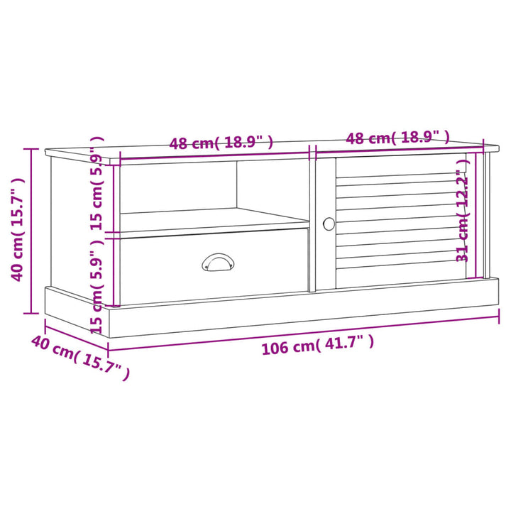 Tv-Schrank Vigo 106X40X40 Cm Massivholz Kiefer