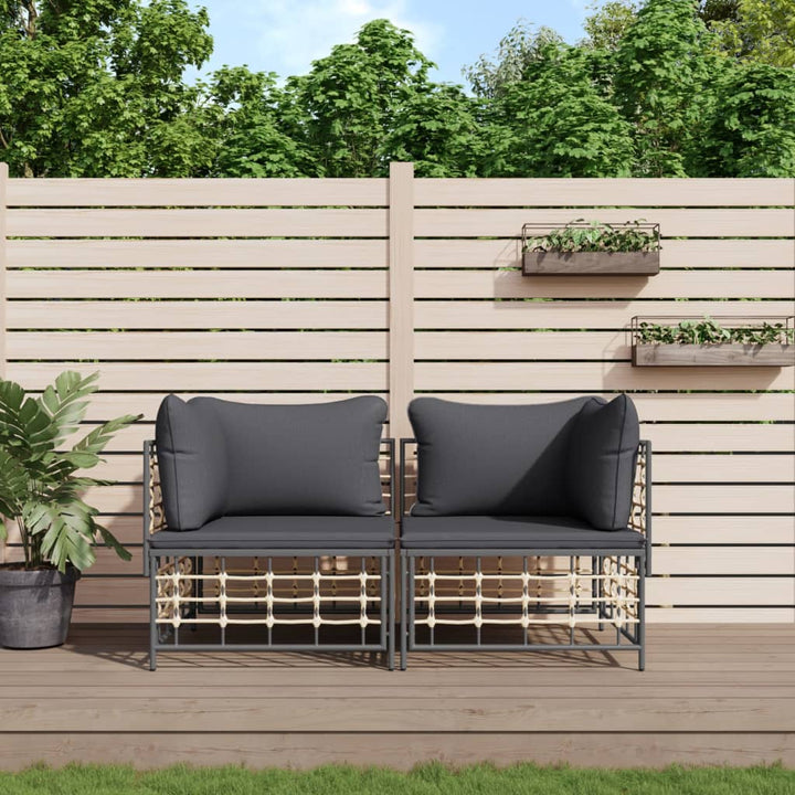 4-Tlg. Garten-Lounge-Set Mit Kissen Anthrazit Poly Rattan