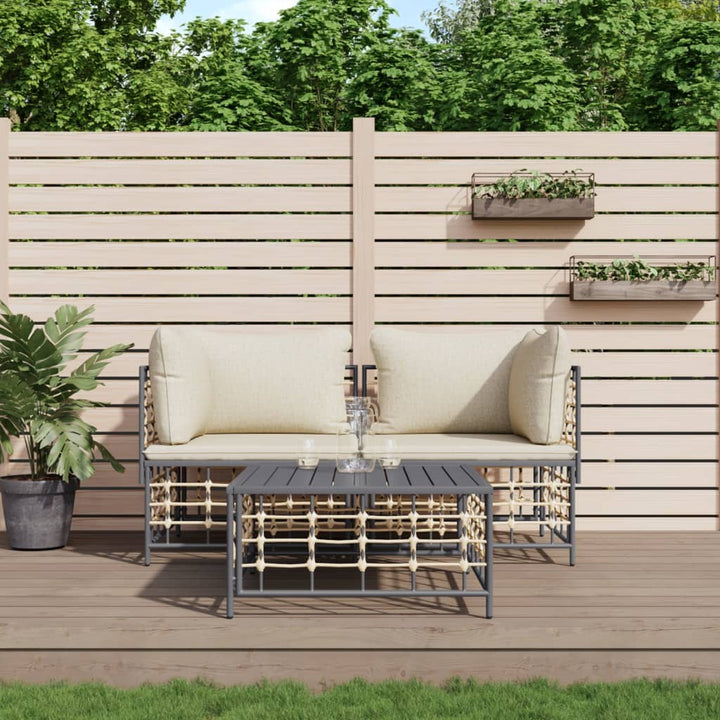 4-Tlg. Garten-Lounge-Set Mit Kissen Anthrazit Poly Rattan