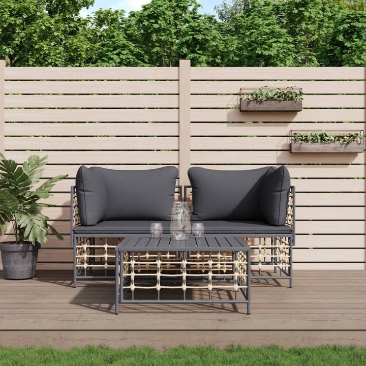 4-Tlg. Garten-Lounge-Set Mit Kissen Anthrazit Poly Rattan