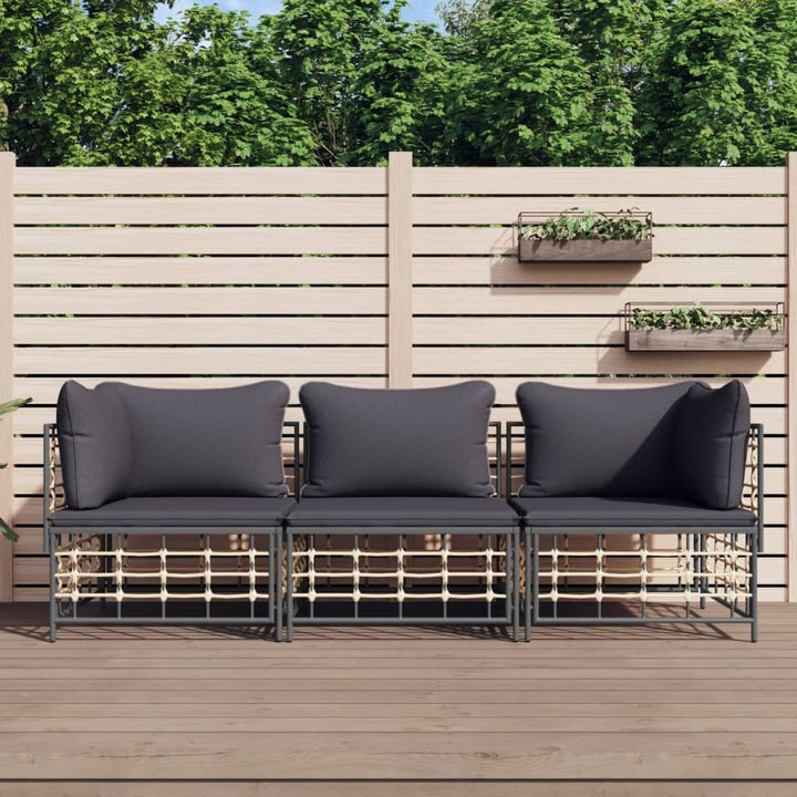 4-Tlg. Garten-Lounge-Set Mit Kissen Anthrazit Poly Rattan