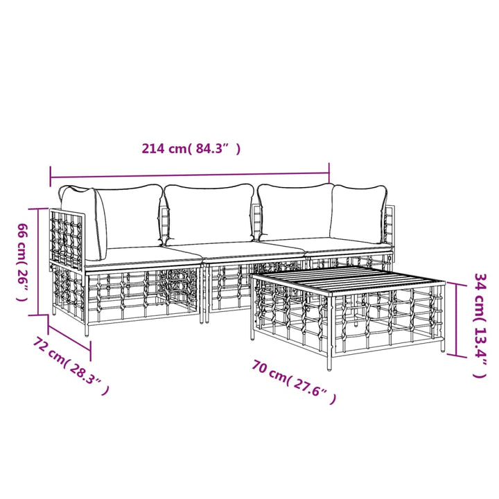 4-Tlg. Garten-Lounge-Set Mit Kissen Anthrazit Poly Rattan