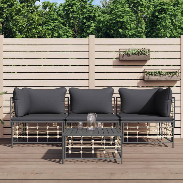 4-Tlg. Garten-Lounge-Set Mit Kissen Anthrazit Poly Rattan