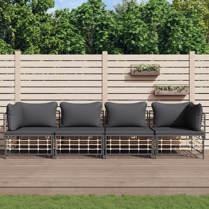 4-Tlg. Garten-Lounge-Set Mit Kissen Anthrazit Poly Rattan