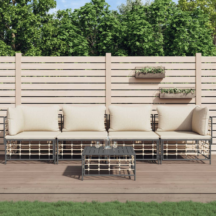 4-Tlg. Garten-Lounge-Set Mit Kissen Anthrazit Poly Rattan