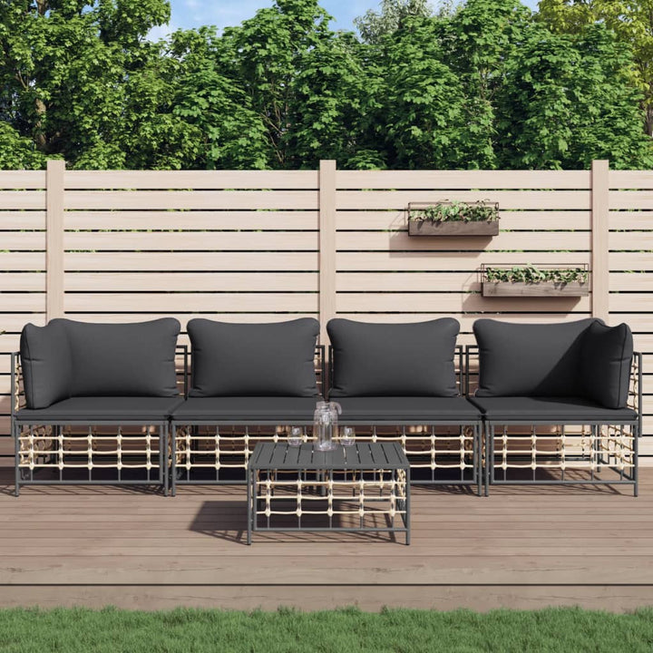 4-Tlg. Garten-Lounge-Set Mit Kissen Anthrazit Poly Rattan