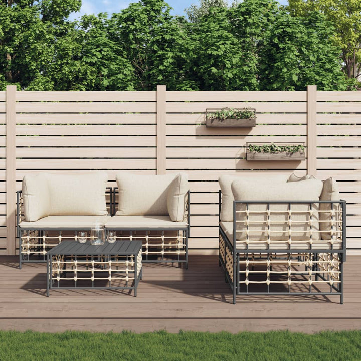 9-Tlg. Garten-Lounge-Set Mit Kissen Anthrazit Poly Rattan