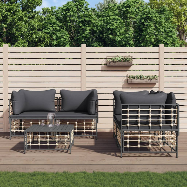 9-Tlg. Garten-Lounge-Set Mit Kissen Anthrazit Poly Rattan