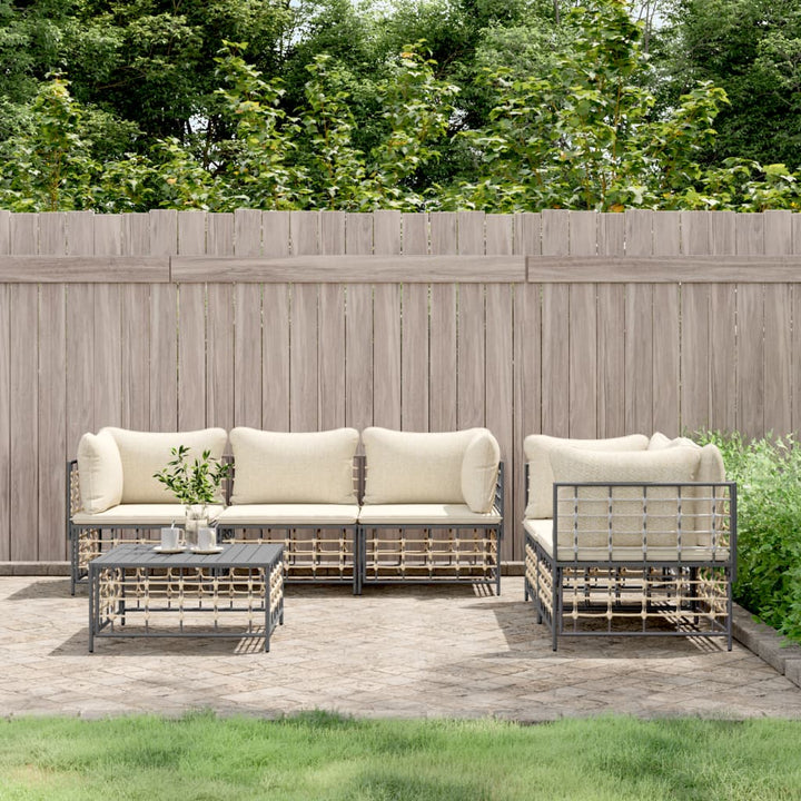 9-Tlg. Garten-Lounge-Set Mit Kissen Anthrazit Poly Rattan