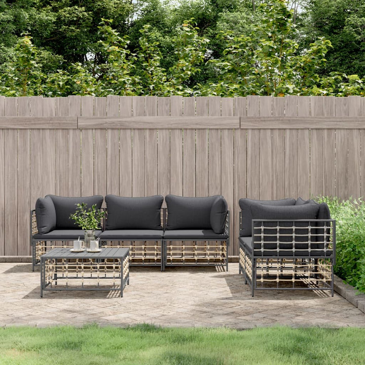 9-Tlg. Garten-Lounge-Set Mit Kissen Anthrazit Poly Rattan