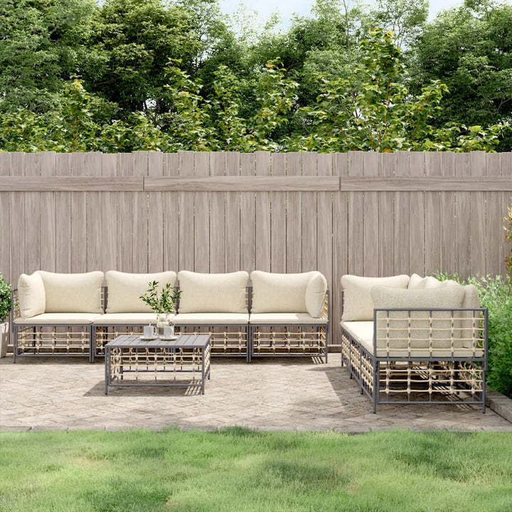 9-Tlg. Garten-Lounge-Set Mit Kissen Anthrazit Poly Rattan