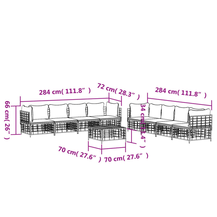 9-Tlg. Garten-Lounge-Set Mit Kissen Anthrazit Poly Rattan