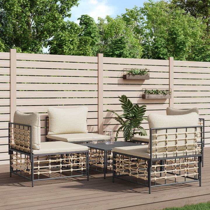 5-Tlg. Garten-Lounge-Set Mit Kissen Anthrazit Poly Rattan