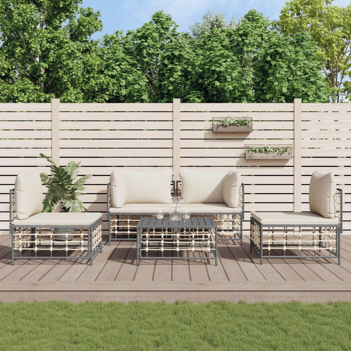 4-Tlg. Garten-Lounge-Set Mit Kissen Anthrazit Poly Rattan