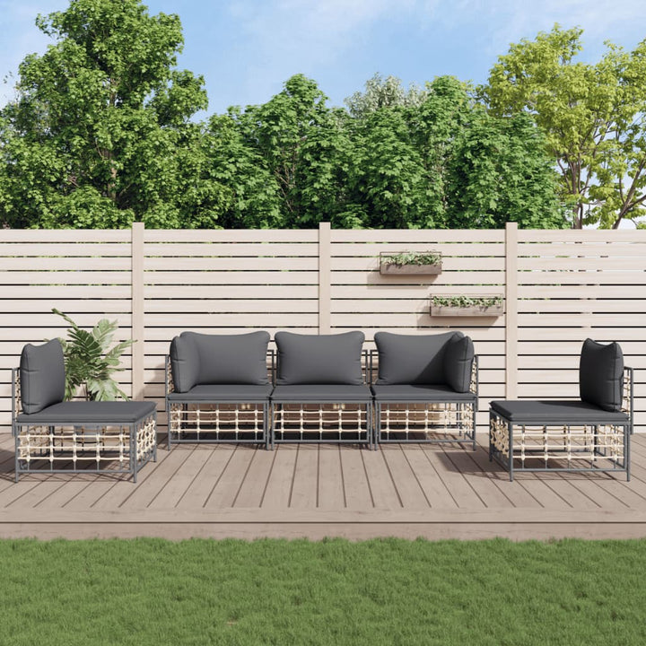 4-Tlg. Garten-Lounge-Set Mit Kissen Anthrazit Poly Rattan