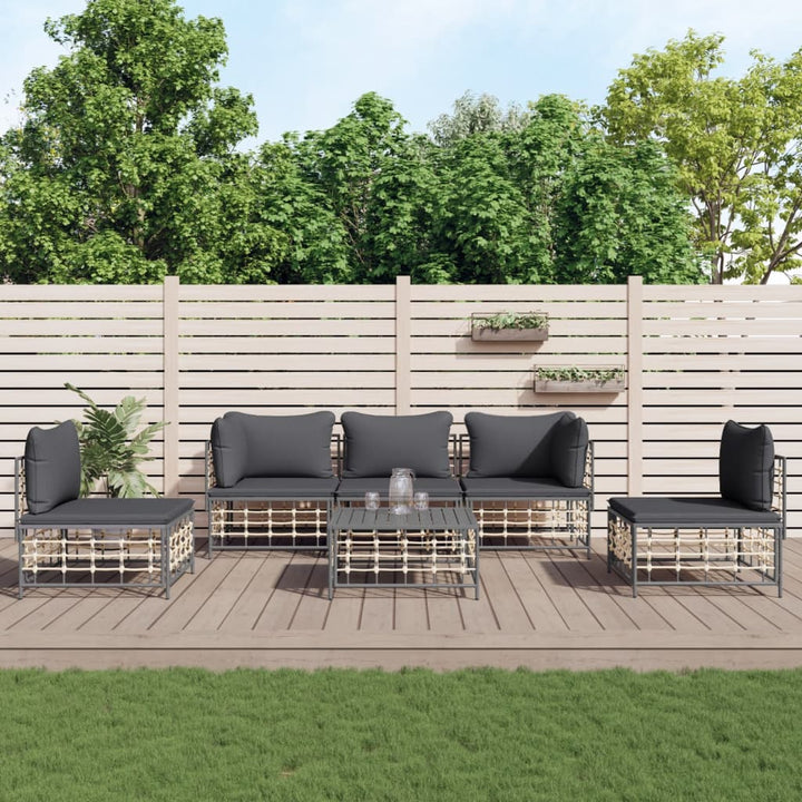 4-Tlg. Garten-Lounge-Set Mit Kissen Anthrazit Poly Rattan