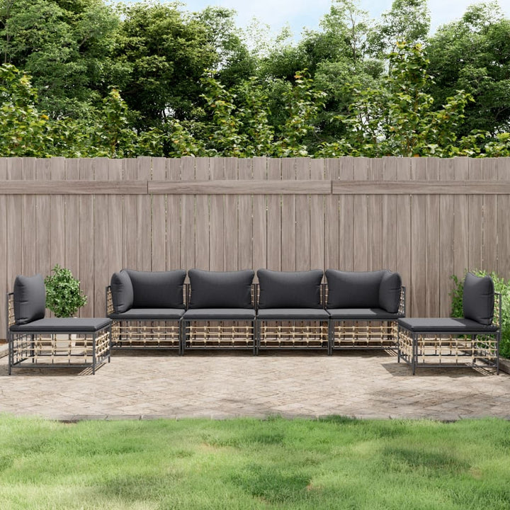 4-Tlg. Garten-Lounge-Set Mit Kissen Anthrazit Poly Rattan