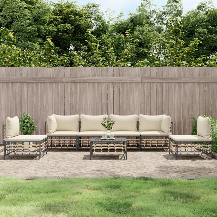 4-Tlg. Garten-Lounge-Set Mit Kissen Anthrazit Poly Rattan