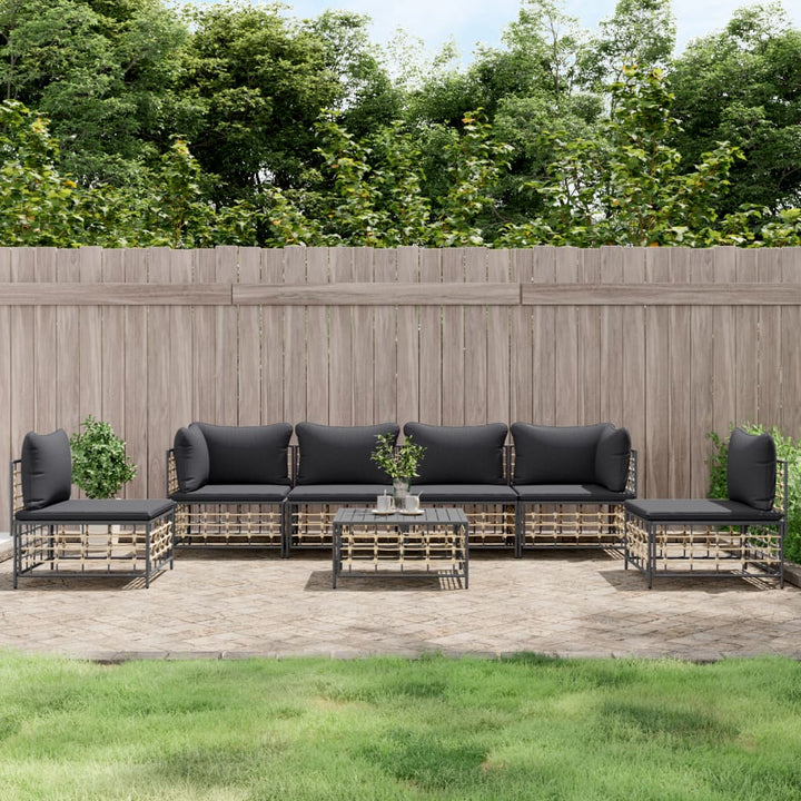 4-Tlg. Garten-Lounge-Set Mit Kissen Anthrazit Poly Rattan